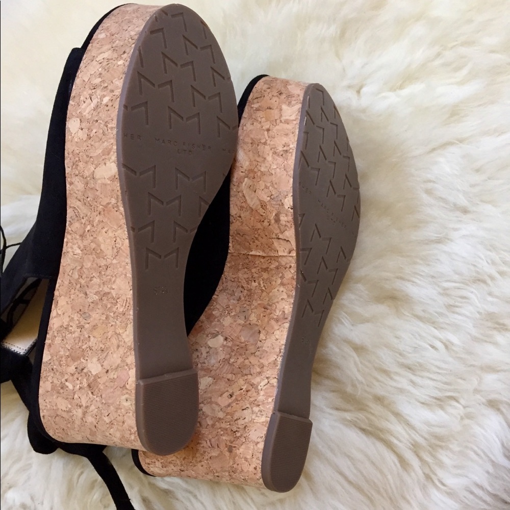 Marc Fisher Black Suede Platform Wedge Sandals - Picture 7 of 7